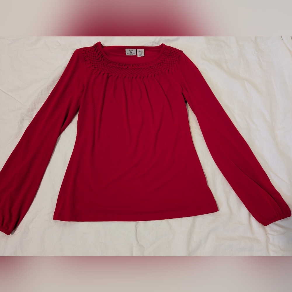 Red Worthington Blouse And Black Trousers